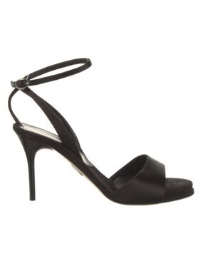 Paul Andrew Satin and Suede Ankle Wrap High Heel Sandal, Black, Sz 38